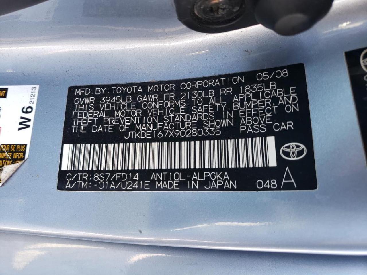 Photo 10 from auction – 2009 TOYOTA SCION TC with VIN JTKDE167X90280335