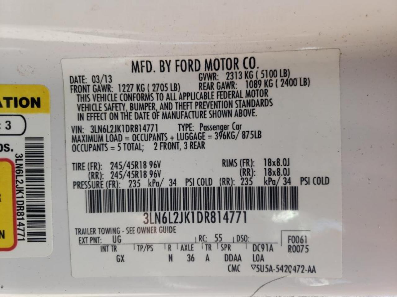 Photo 20 from auction – 2013 LINCOLN MKZ with VIN 3LN6L2JK1DR814771