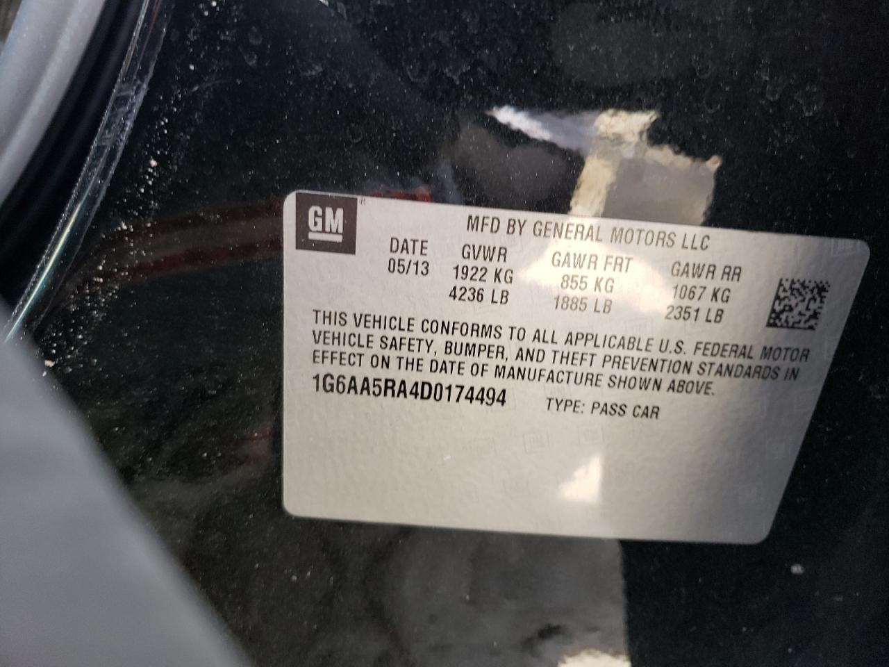 Photo 10 from auction – 2013 CADILLAC ATS with VIN 1G6AA5RA4D0174494
