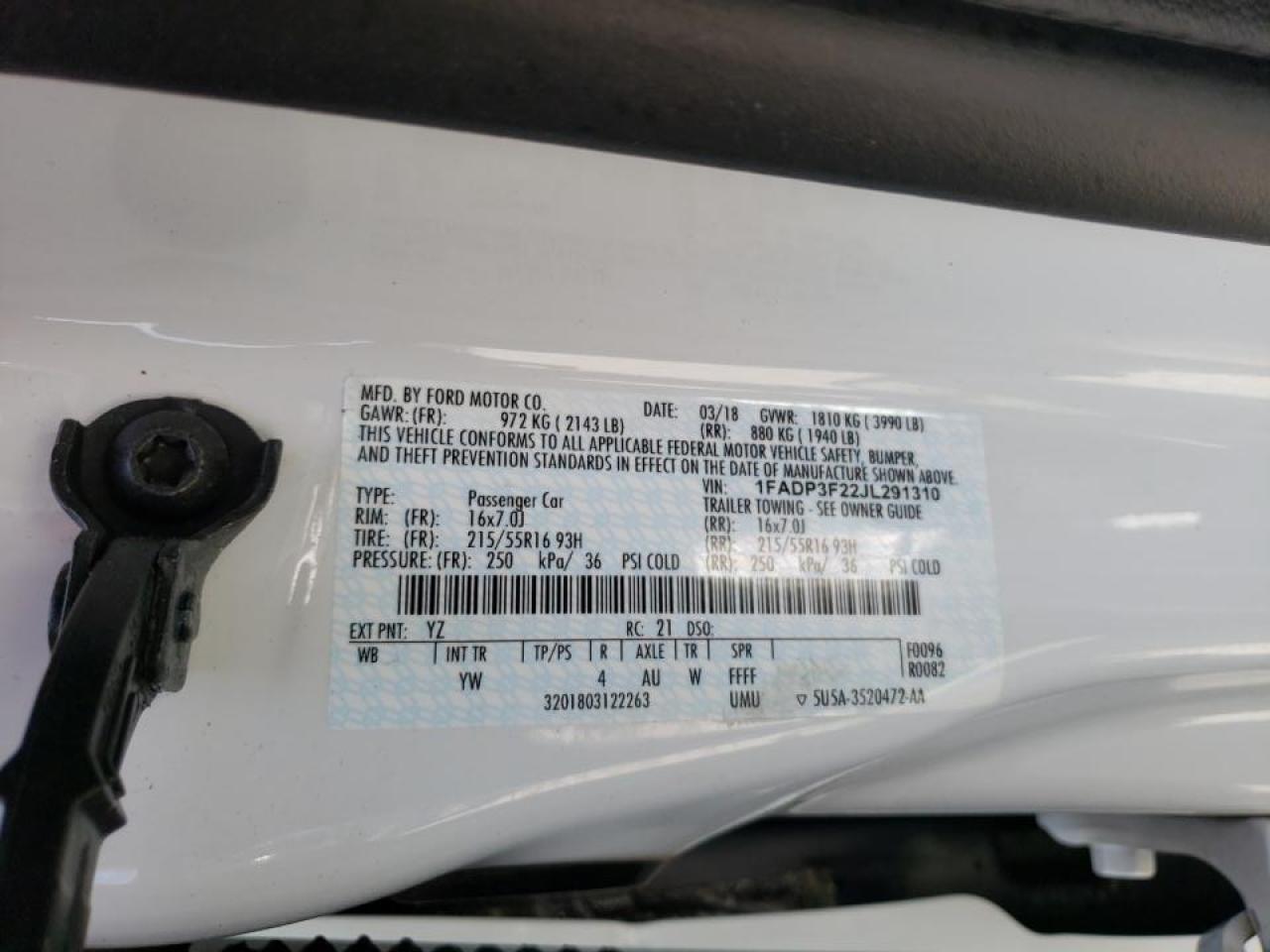 Photo 10 from auction – 2018 FORD FOCUS SE with VIN 1FADP3F22JL291310
