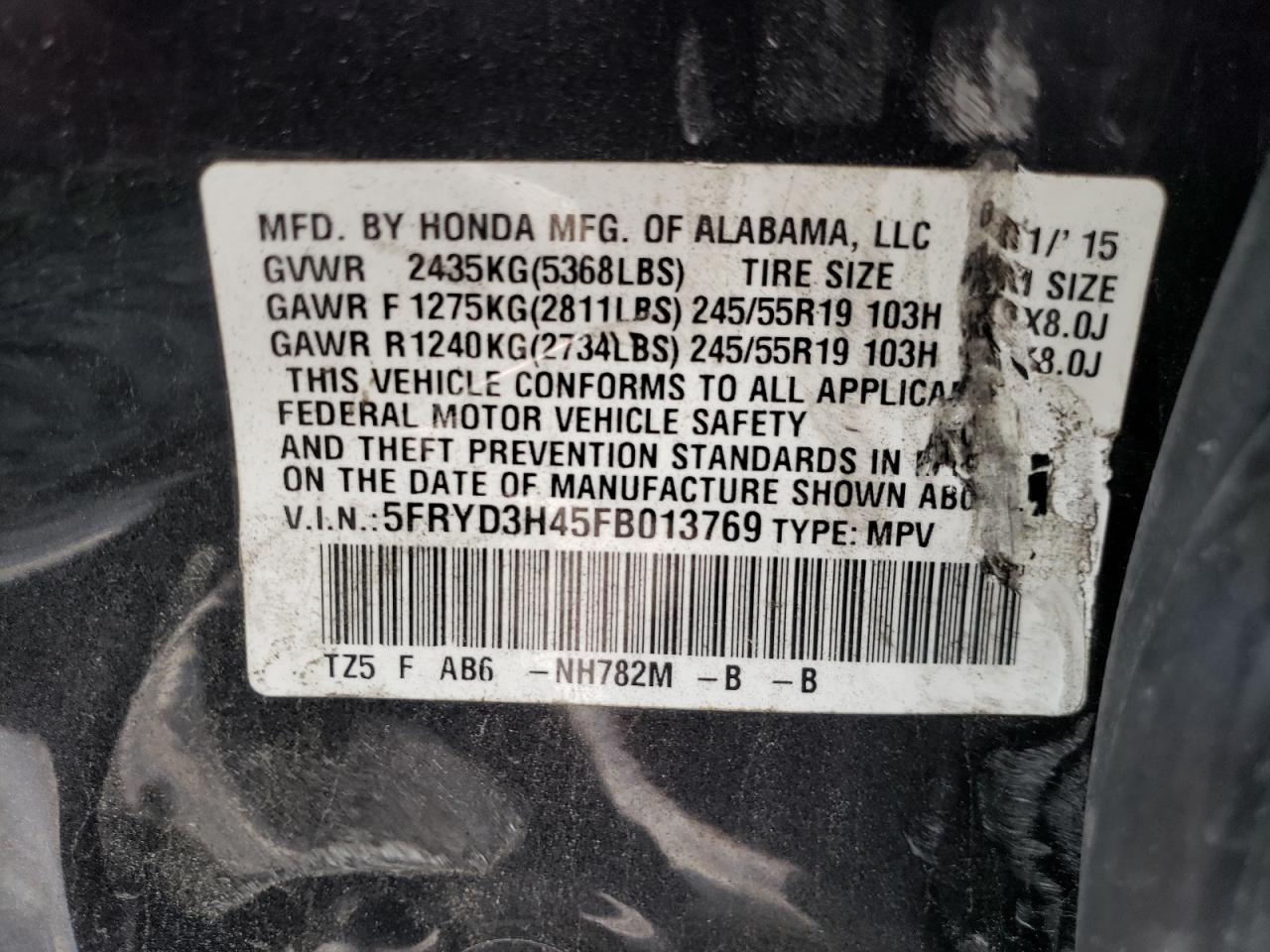 Photo 10 from auction – 2015 ACURA MDX TECHNO with VIN 5FRYD3H45FB013769