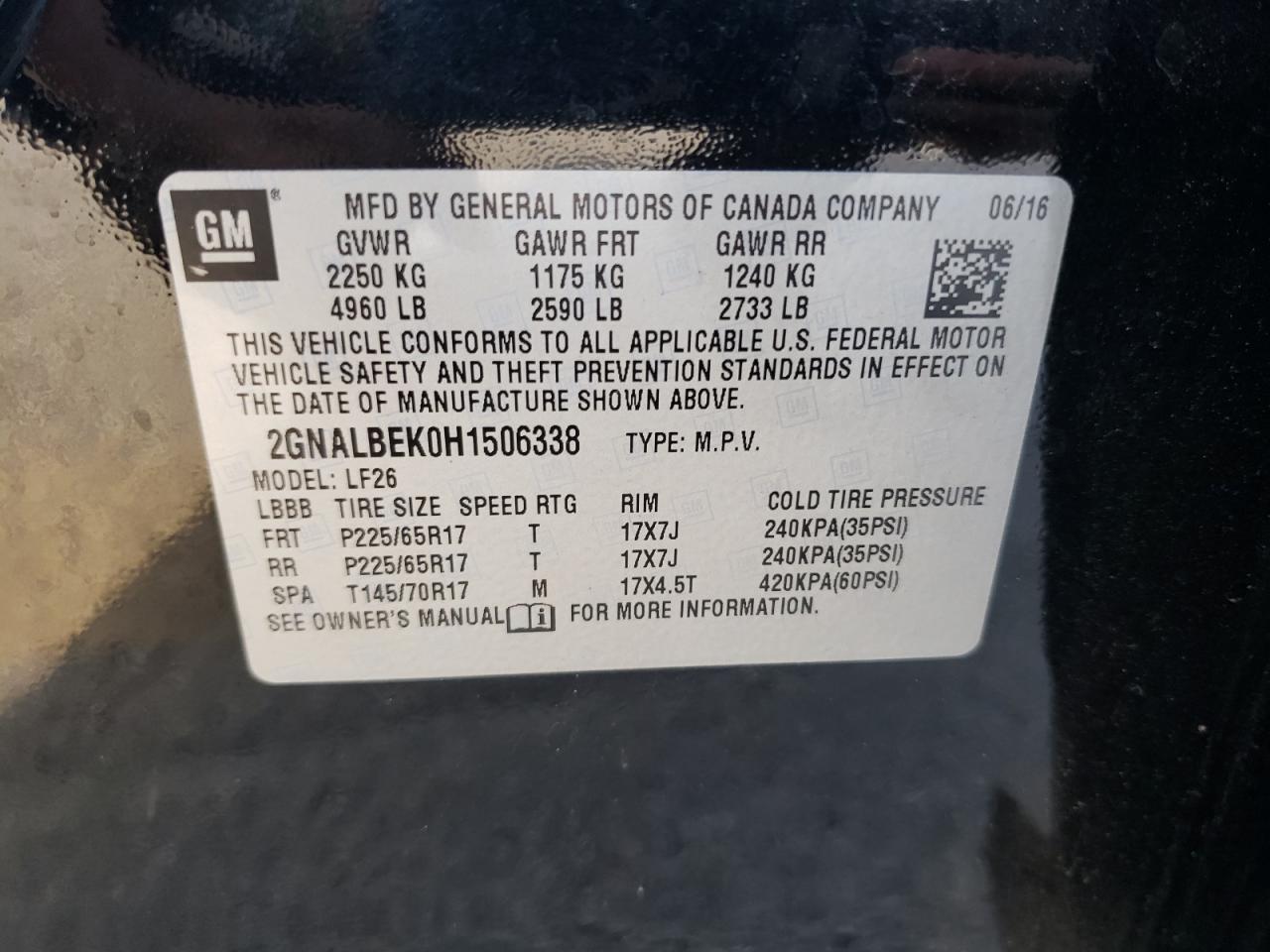 Photo 10 from auction – 2017 CHEVROLET EQUINOX LS with VIN 2GNALBEK0H1506338