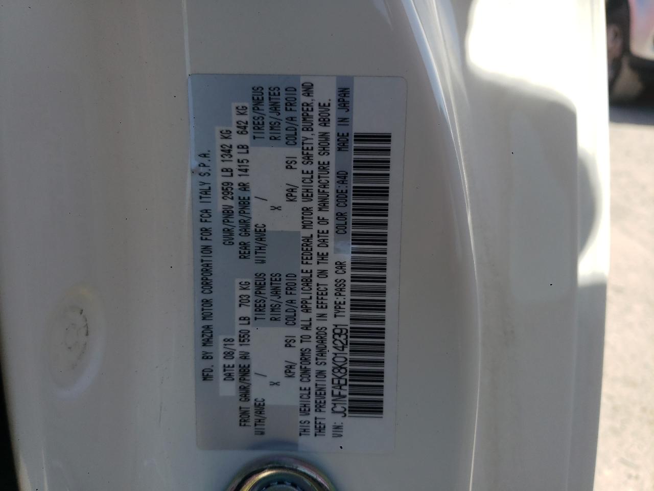 Photo 10 from auction – 2019 FIAT 124 SPIDER with VIN JC1NFAEK8K0142391