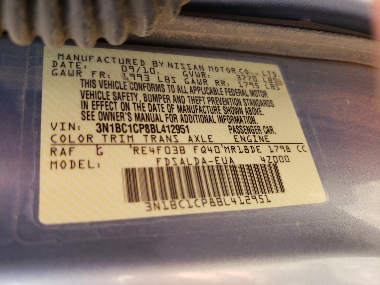Photo 10 from auction – 2011 NISSAN VERSA S with VIN 3N1BC1CP8BL412951