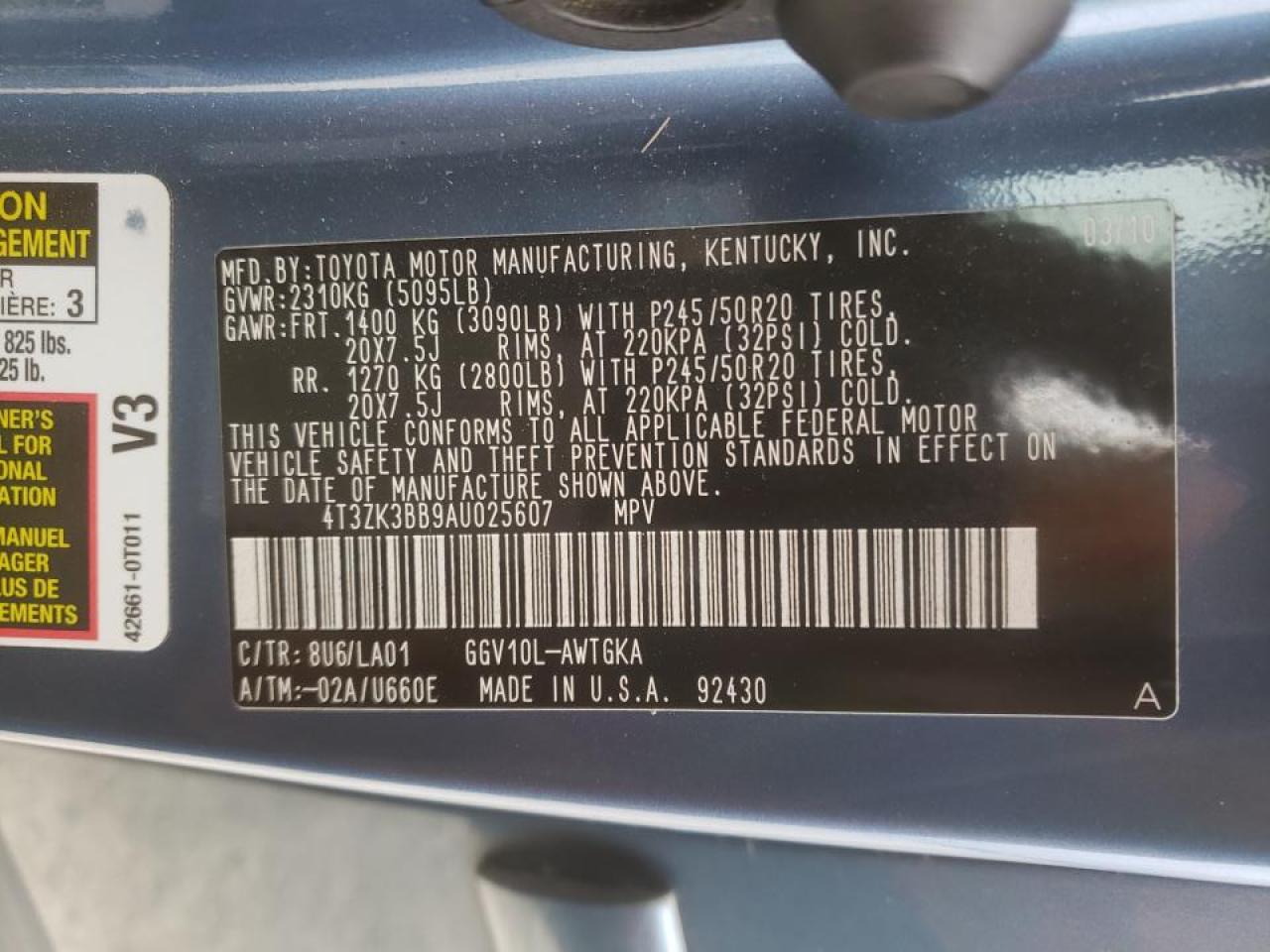 Photo 10 from auction – 2010 TOYOTA VENZA with VIN 4T3ZK3BB9AU025607