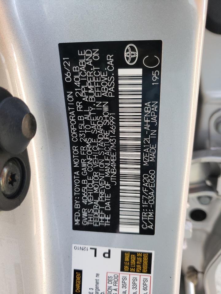 Photo 10 from auction – 2021 TOYOTA COROLLA SE with VIN JTNB4MBE7M3146991
