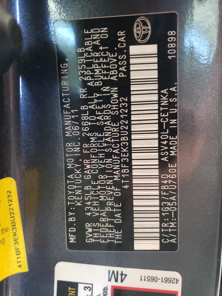 Photo 10 from auction – 2011 TOYOTA CAMRY BASE with VIN 4T1BF3EK3BU221232