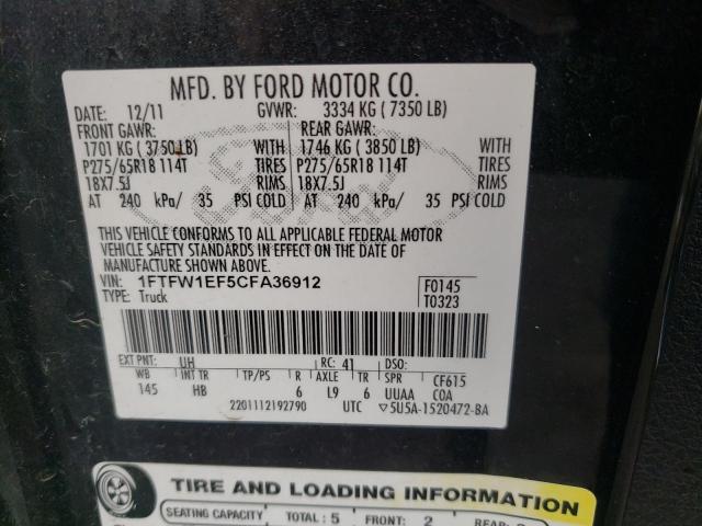 Photo 10 from auction – 2012 FORD F150 SUPER with VIN 1FTFW1EF5CFA36912