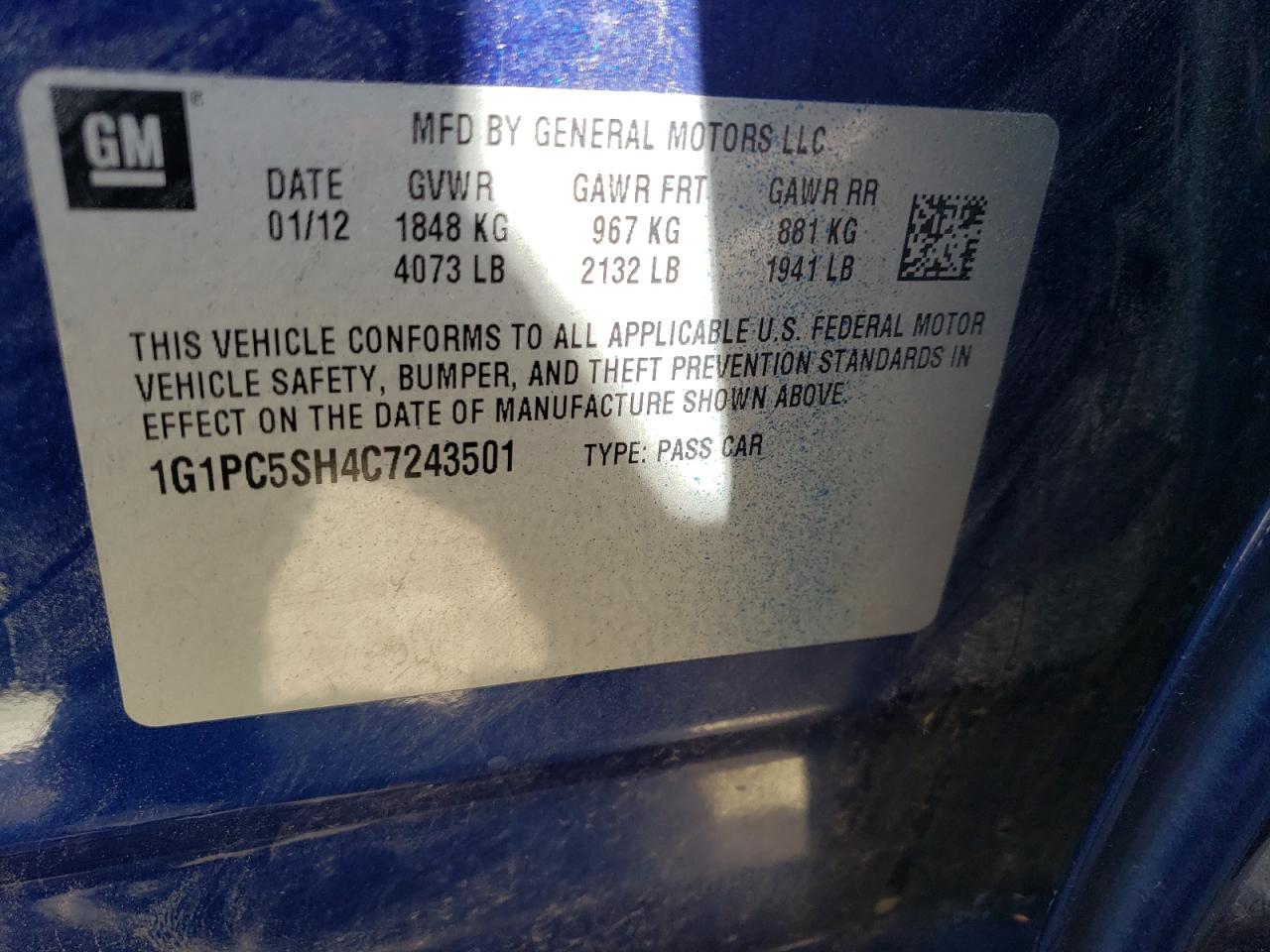 Photo 10 from auction – 2012 CHEVROLET CRUZE LS with VIN 1G1PC5SH4C7243501