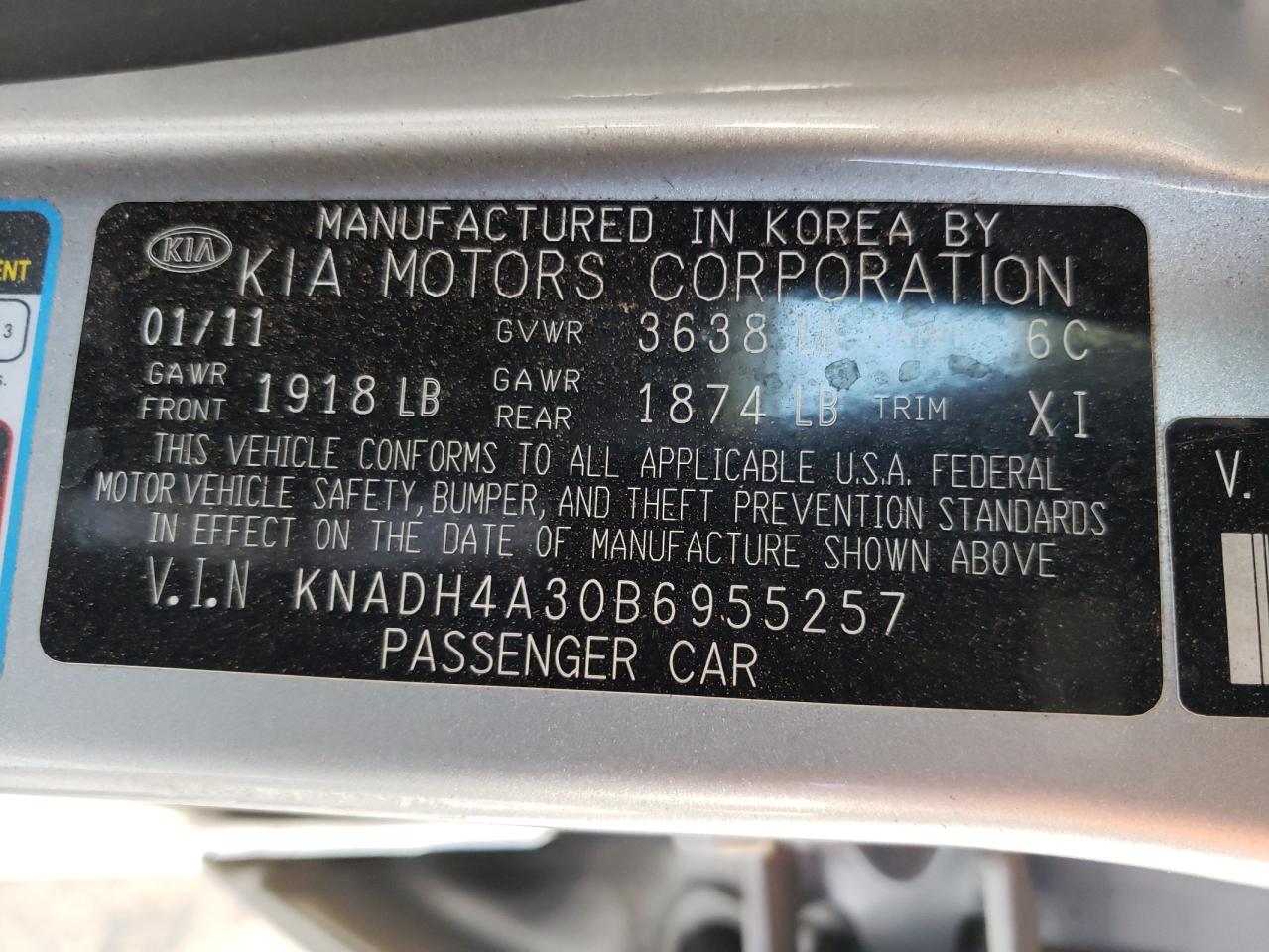 Photo 10 from auction – 2011 KIA RIO BASE with VIN KNADH4A30B6955257