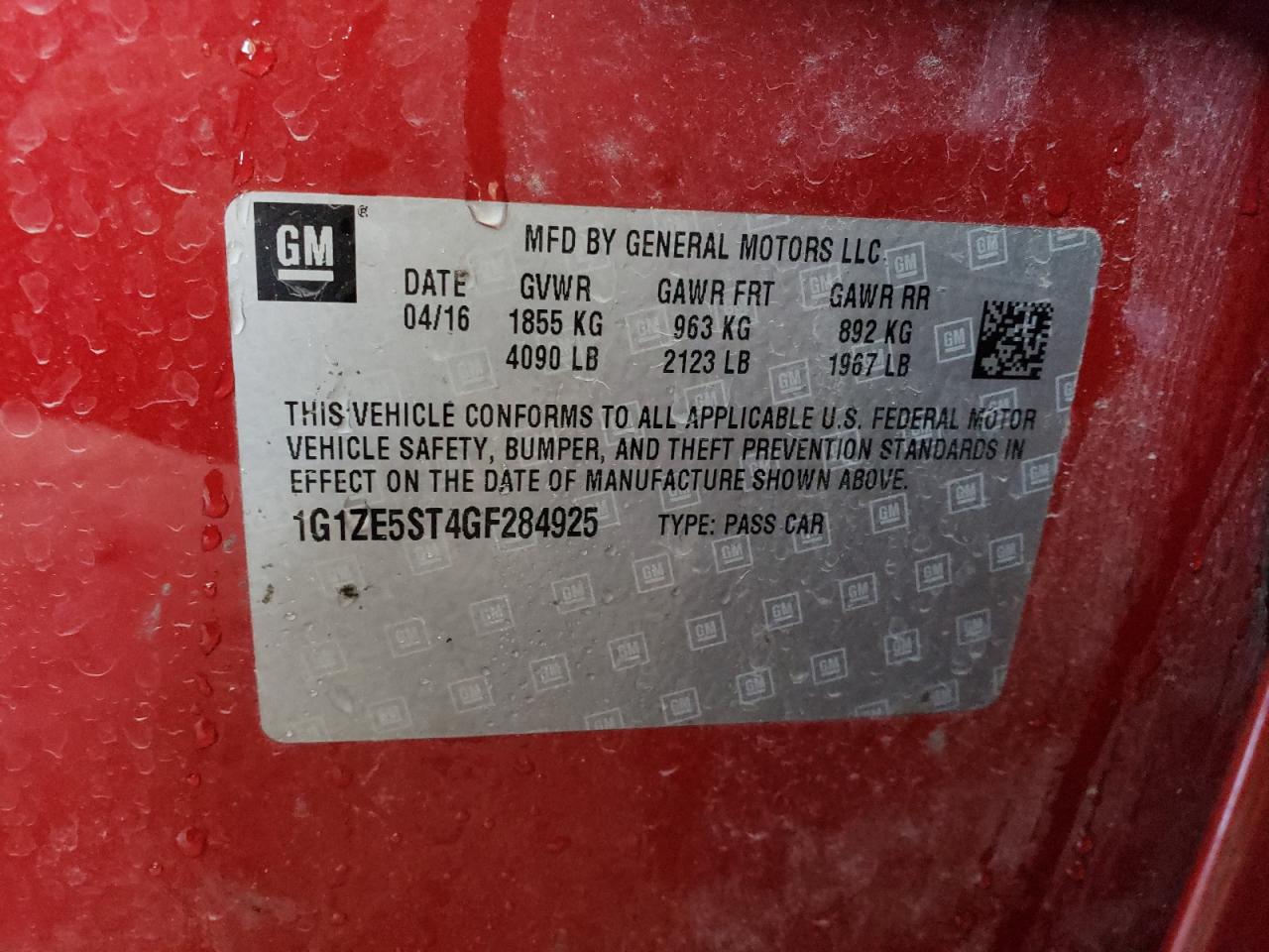 Photo 10 from auction – 2016 CHEVROLET MALIBU LT with VIN 1G1ZE5ST4GF284925