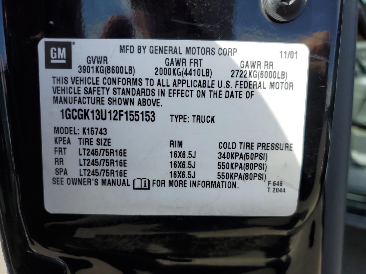 Photo 10 from auction – 2002 CHEVROLET SILVERADO with VIN 1GCGK13U12F155153