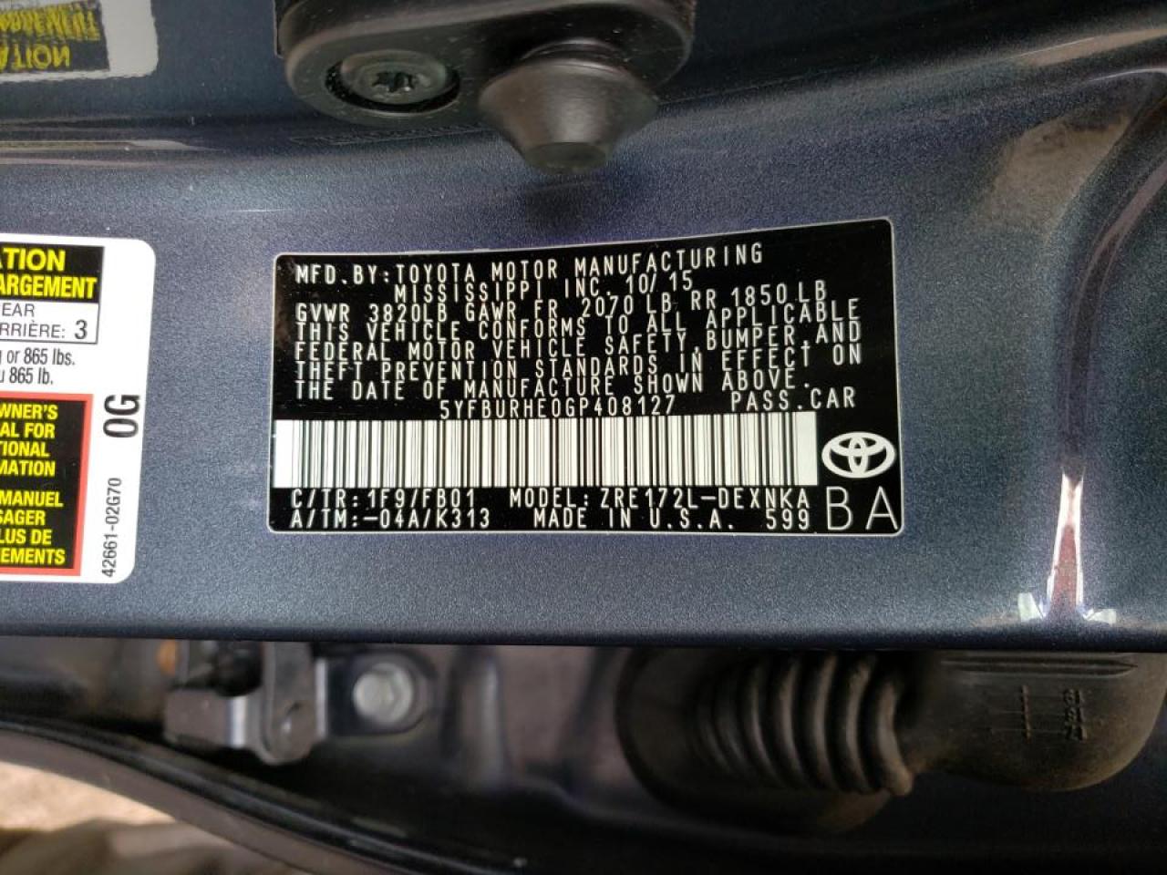 Photo 10 from auction – 2016 TOYOTA COROLLA L with VIN 5YFBURHE0GP408127