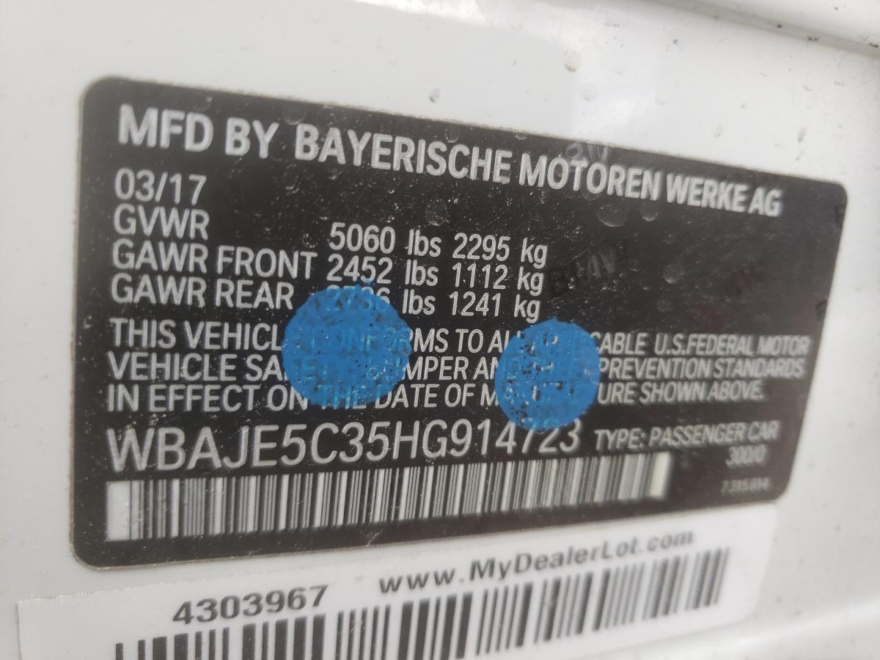 Photo 10 from auction – 2017 BMW 540 I with VIN WBAJE5C35HG914723