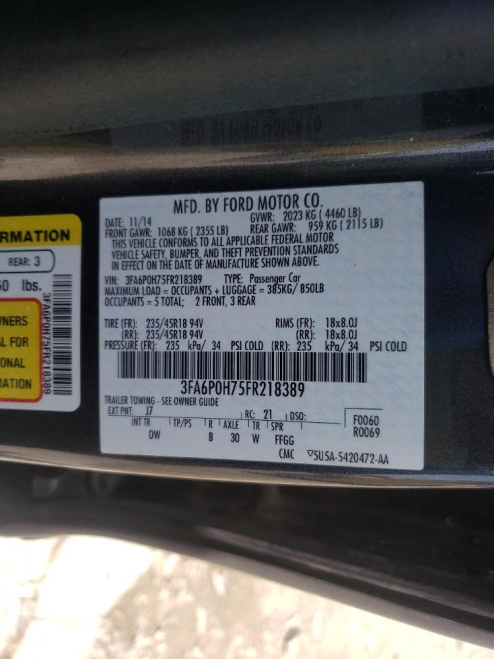 Photo 10 from auction – 2015 FORD FUSION SE with VIN 3FA6P0H75FR218389