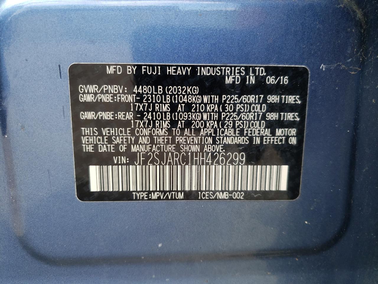 Photo 10 from auction – 2017 SUBARU FORESTER 2 with VIN JF2SJARC1HH426299