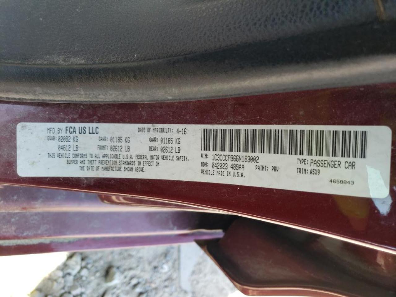Photo 10 from auction – 2016 CHRYSLER 200 LX with VIN 1C3CCCFB6GN183002