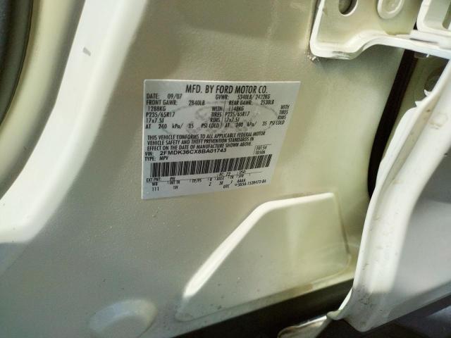 Photo 10 from auction – 2008 FORD EDGE SE with VIN 2FMDK36CX8BA01743