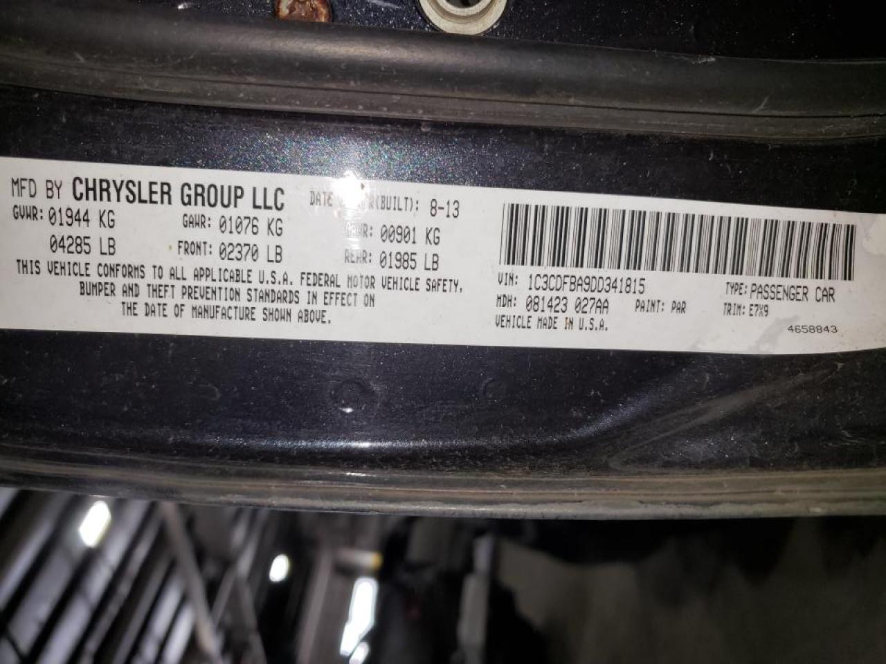 Photo 10 from auction – 2013 DODGE DART SXT with VIN 1C3CDFBA9DD341815