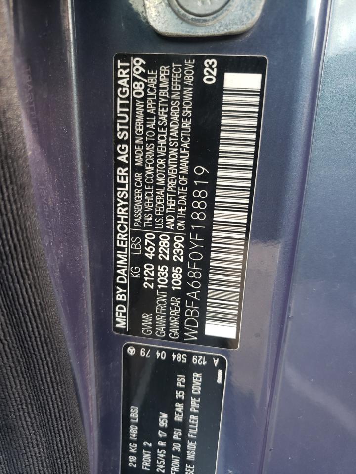 Photo 10 from auction – 2000 MERCEDES-BENZ SL 500 with VIN WDBFA68F0YF188819