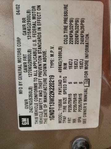 Photo 10 from auction – 2002 CHEVROLET BLAZER with VIN 1GNDT13W22K220219