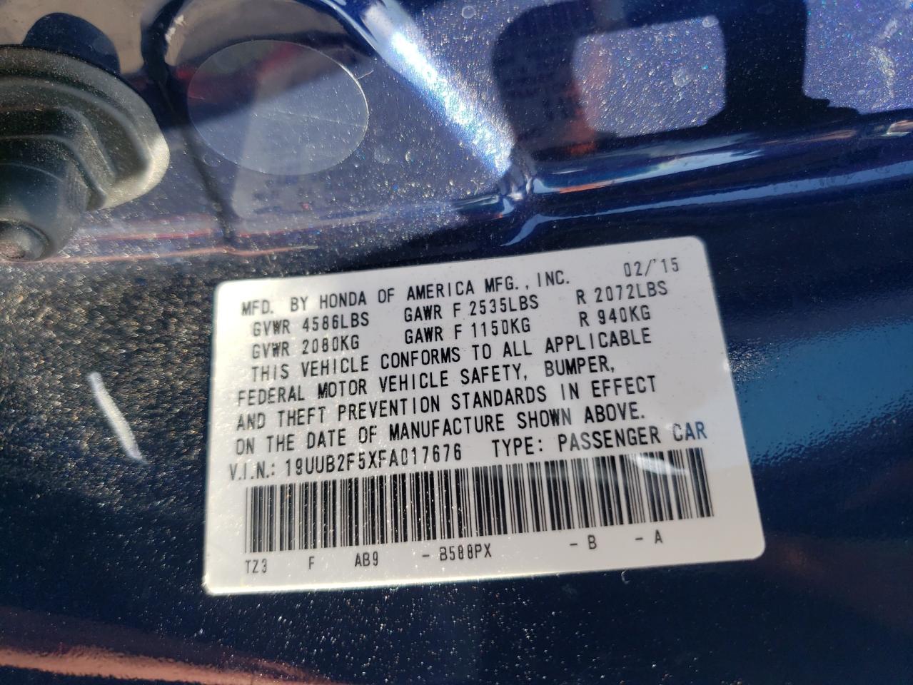 Photo 10 from auction – 2015 ACURA TLX TECH with VIN 19UUB2F5XFA017676
