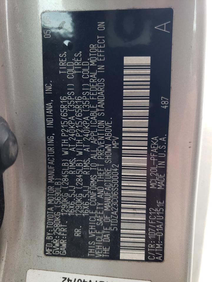 Photo 10 from auction – 2006 TOYOTA SIENNA CE with VIN 5TDZA23C06S500042