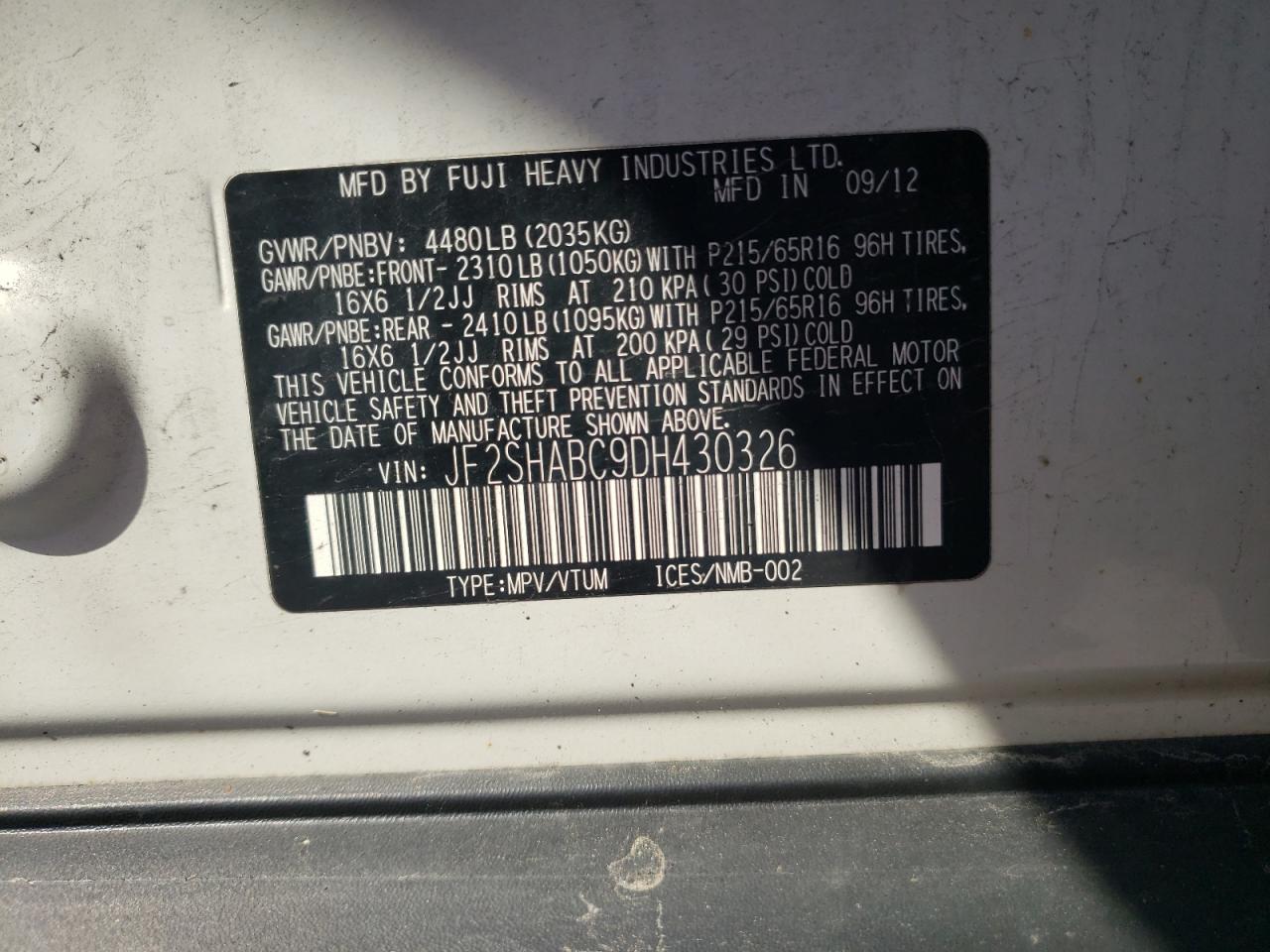 Photo 10 from auction – 2013 SUBARU FORESTER 2 with VIN JF2SHABC9DH430326