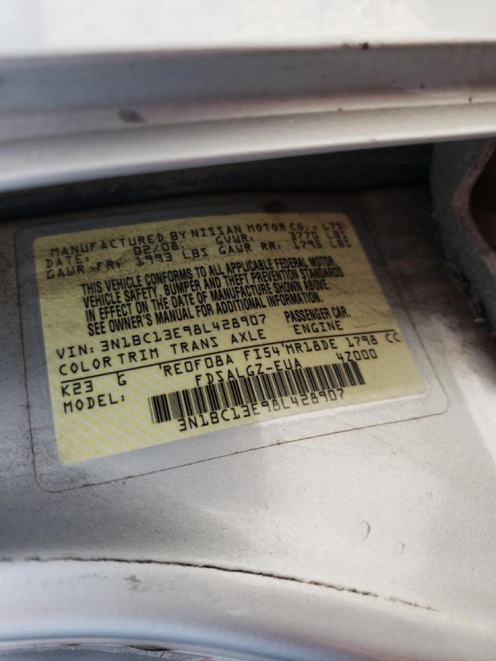Zdjęcie 10 z aukcji – 2008 NISSAN VERSA S z VIN 3N1BC13E98L428907