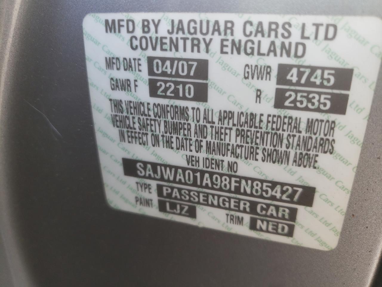 Photo 10 from auction – 2008 JAGUAR S-TYPE with VIN SAJWA01A98FN85427