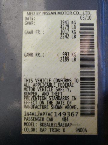 Photo 10 from auction – 2010 NISSAN ALTIMA BAS with VIN 1N4AL2AP7AC149367