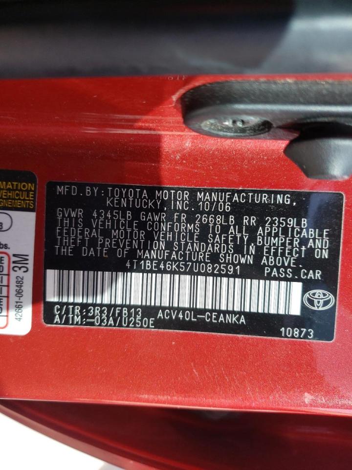 Photo 10 from auction – 2007 TOYOTA CAMRY CE with VIN 4T1BE46K57U082591