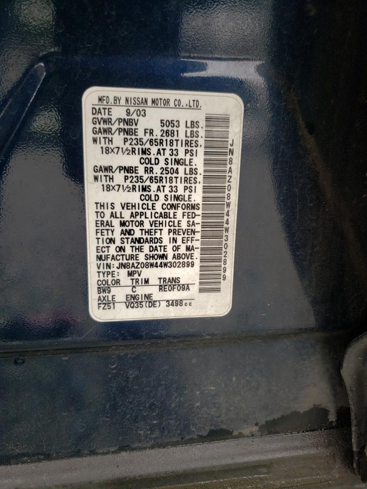 Photo 10 from auction – 2004 NISSAN MURANO SL with VIN JN8AZ08W44W302899