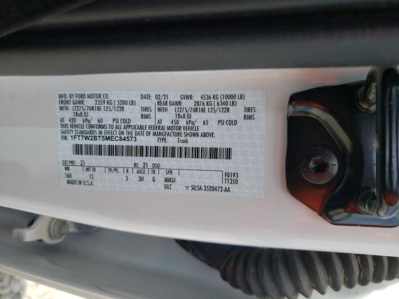 Photo 10 from auction – 2021 FORD F250 SUPER with VIN 1FT7W2BT5MEC84573