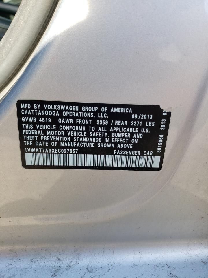 Photo 10 from auction – 2014 VOLKSWAGEN PASSAT S with VIN 1VWAT7A3XEC027657