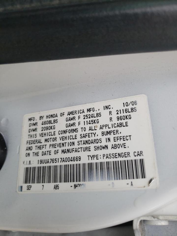 Photo 10 from auction – 2007 ACURA TL TYPE S with VIN 19UUA76517A004669