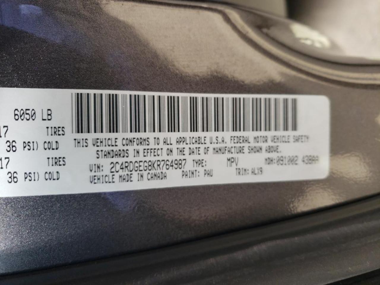 Photo 10 from auction – 2019 DODGE GRAND CARA with VIN 2C4RDGEG8KR764987