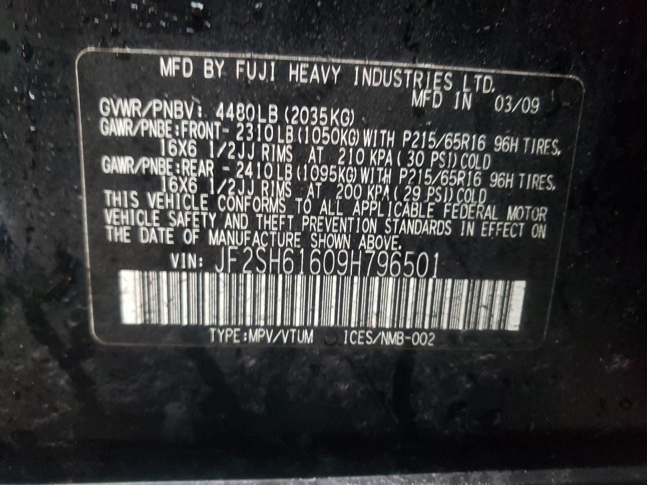 Photo 10 from auction – 2009 SUBARU FORESTER 2 with VIN JF2SH61609H796501