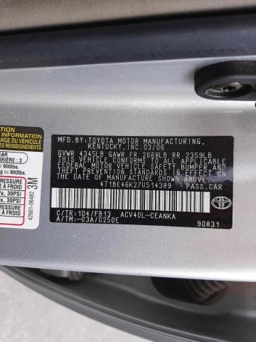 Photo 10 from auction – 2007 TOYOTA CAMRY with VIN 4T1BE46K27U514389