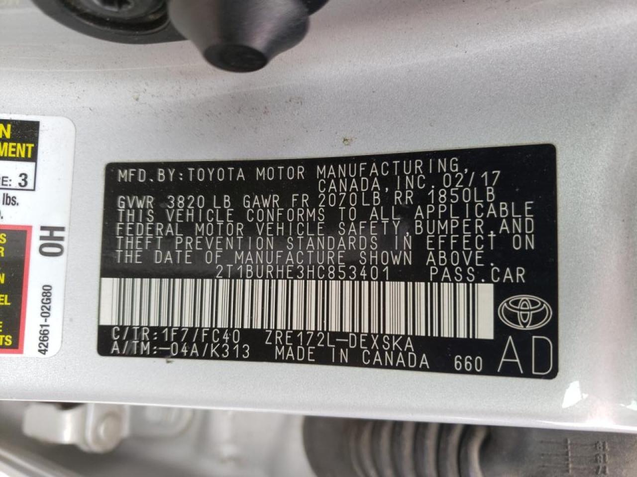 Photo 10 from auction – 2017 TOYOTA COROLLA L with VIN 2T1BURHE3HC853401