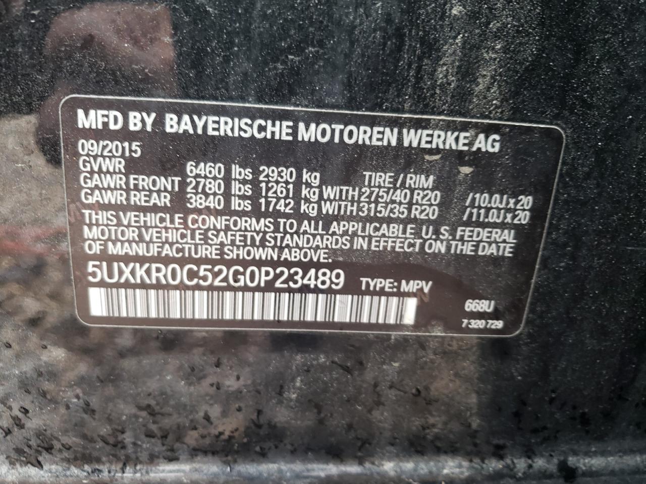 Photo 10 from auction – 2016 BMW X5 XDRIVE3 with VIN 5UXKR0C52G0P23489