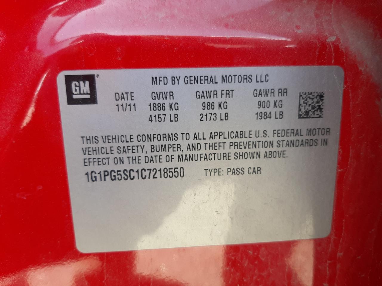 Photo 10 from auction – 2012 CHEVROLET CRUZE LT with VIN 1G1PG5SC1C7218550