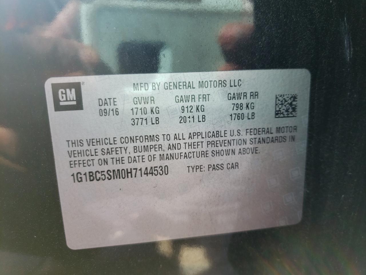 Photo 10 from auction – 2017 CHEVROLET CRUZE LS with VIN 1G1BC5SM0H7144530