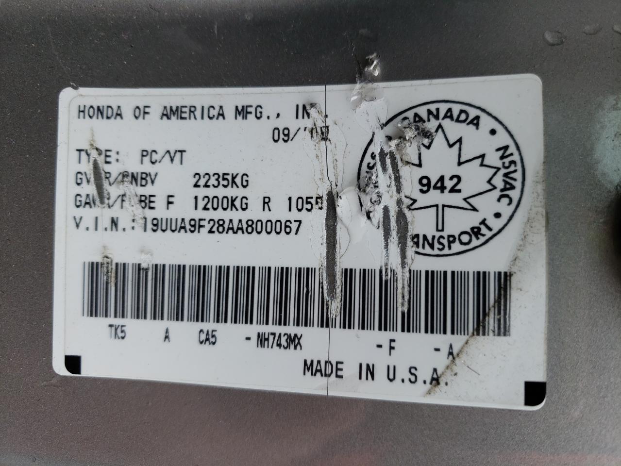 Photo 10 from auction – 2010 ACURA TL with VIN 19UUA9F28AA800067
