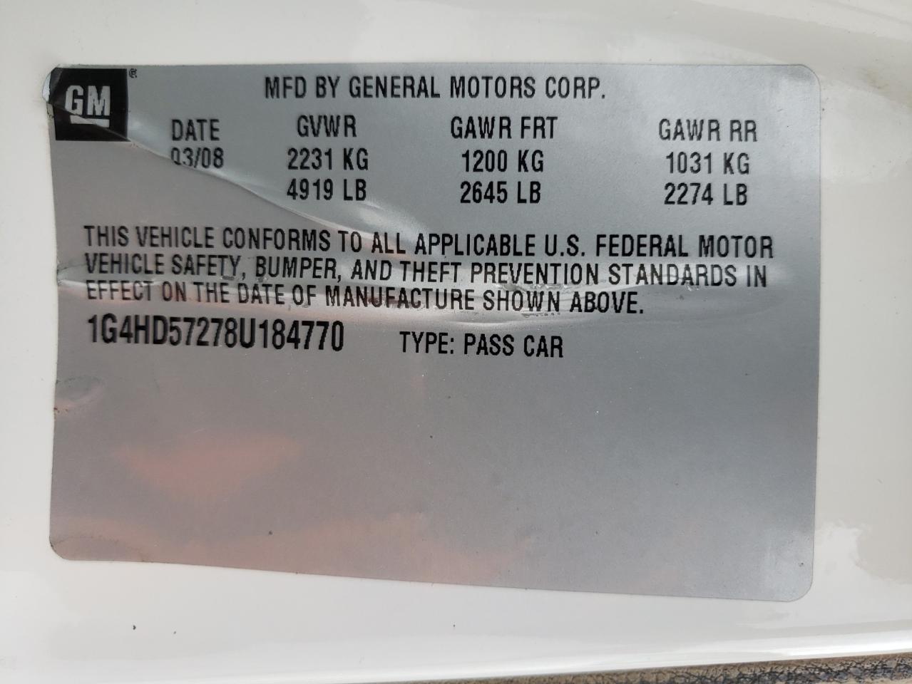 Photo 10 from auction – 2008 BUICK LUCERNE CX with VIN 1G4HD57278U184770