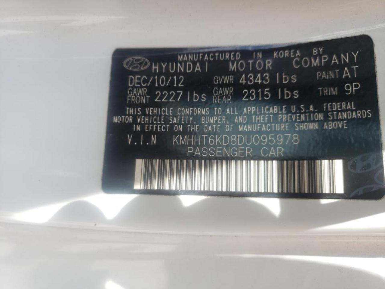 Photo 10 from auction – 2013 HYUNDAI GENESIS CO with VIN KMHHT6KD8DU095978