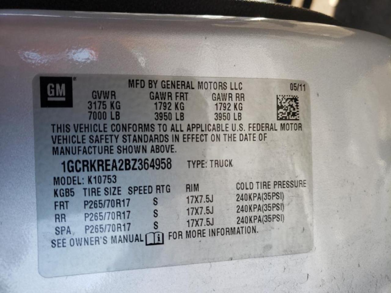 Photo 10 from auction – 2011 CHEVROLET SILVERADO with VIN 1GCRKREA2BZ364958