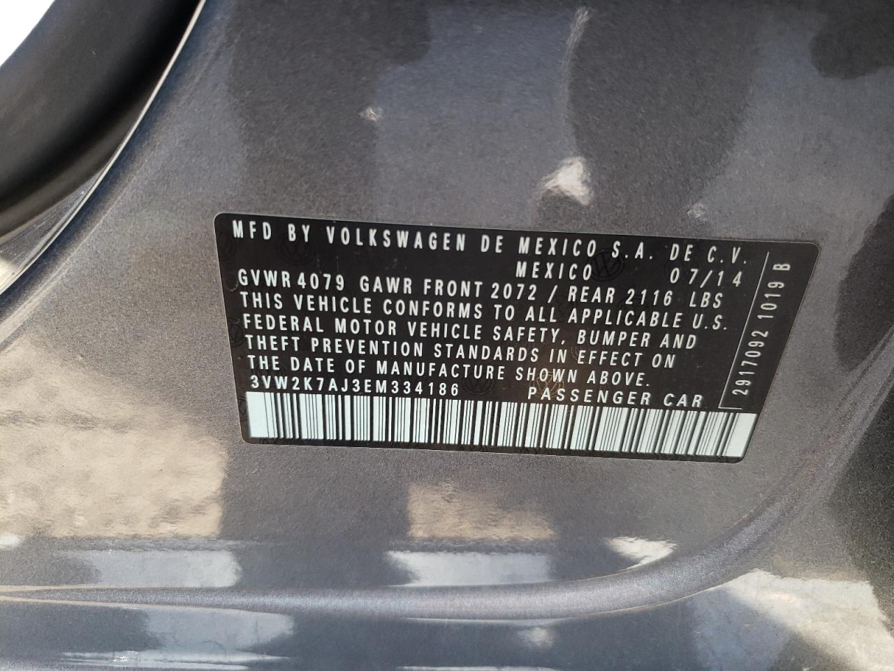 Photo 10 from auction – 2014 VOLKSWAGEN JETTA BASE with VIN 3VW2K7AJ3EM334186