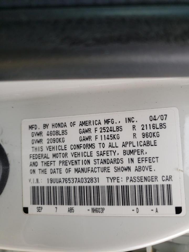 Photo 10 from auction – 2007 ACURA TL TYPE S with VIN 19UUA76537A032831