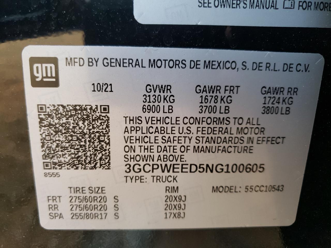 Photo 10 from auction – 2022 CHEVROLET SILVERADO with VIN 3GCPWEED5NG100605